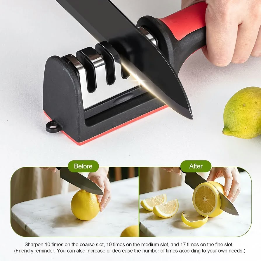 Sharp knife cutting vegetables cleanly and safely